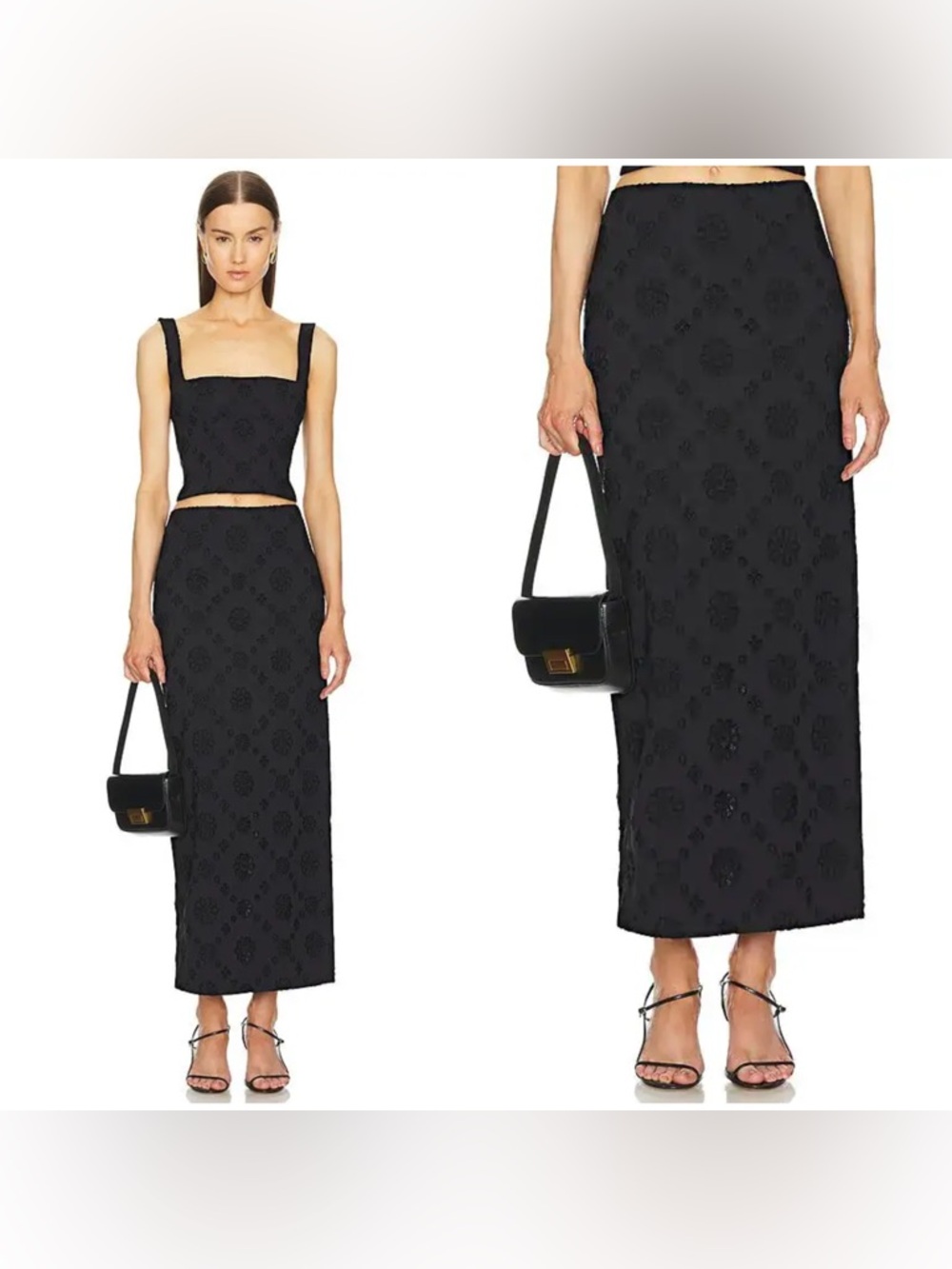 New! Helsa x Revolve Eyelet Column Midi/ Maxi Black Skirt 🖤 Small NWT!